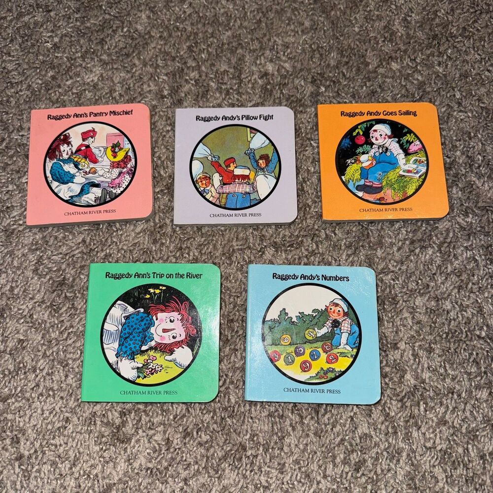 Vintage Raggedy Ann Chatham River Press Mini Board Books Lot of 5 Raggedy Andy